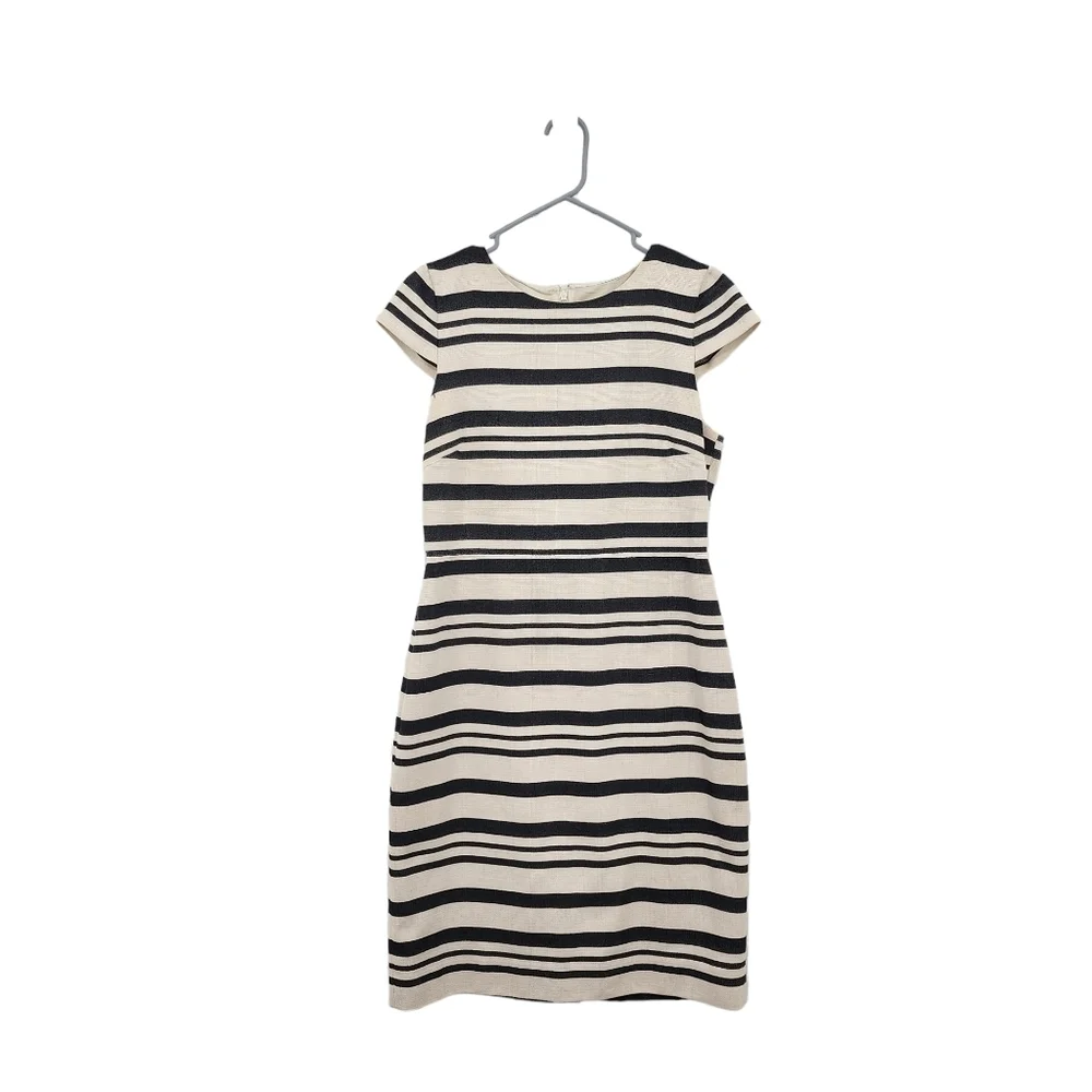 J. Crew Women's Cotton Stripes Cap Sleeves Sheath Preppy Dress - 8